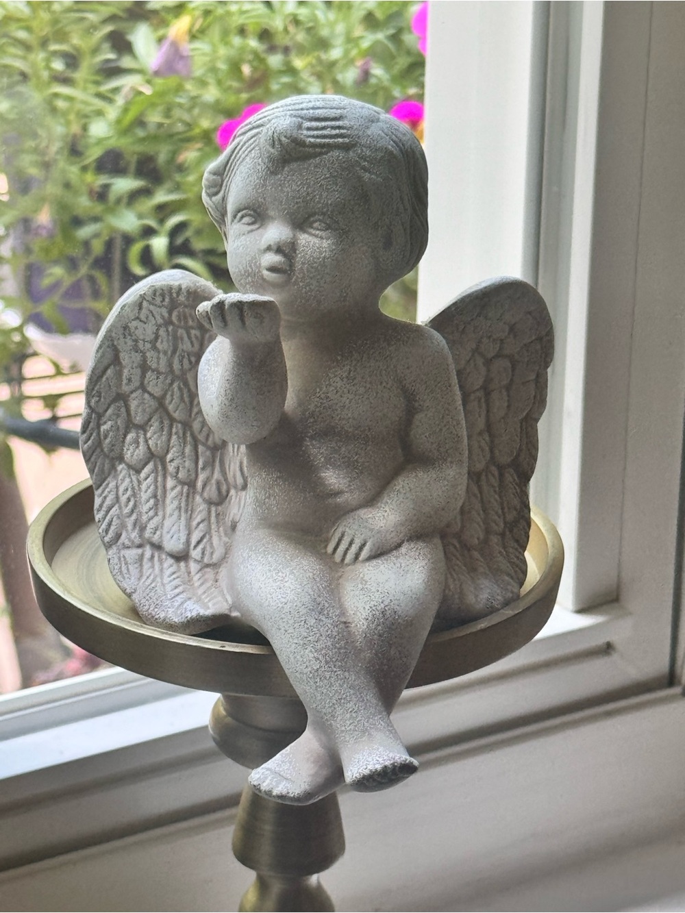 Handmade Ceramic Bisque Cherub Blowing Kiss Figurine,  Angel Statue